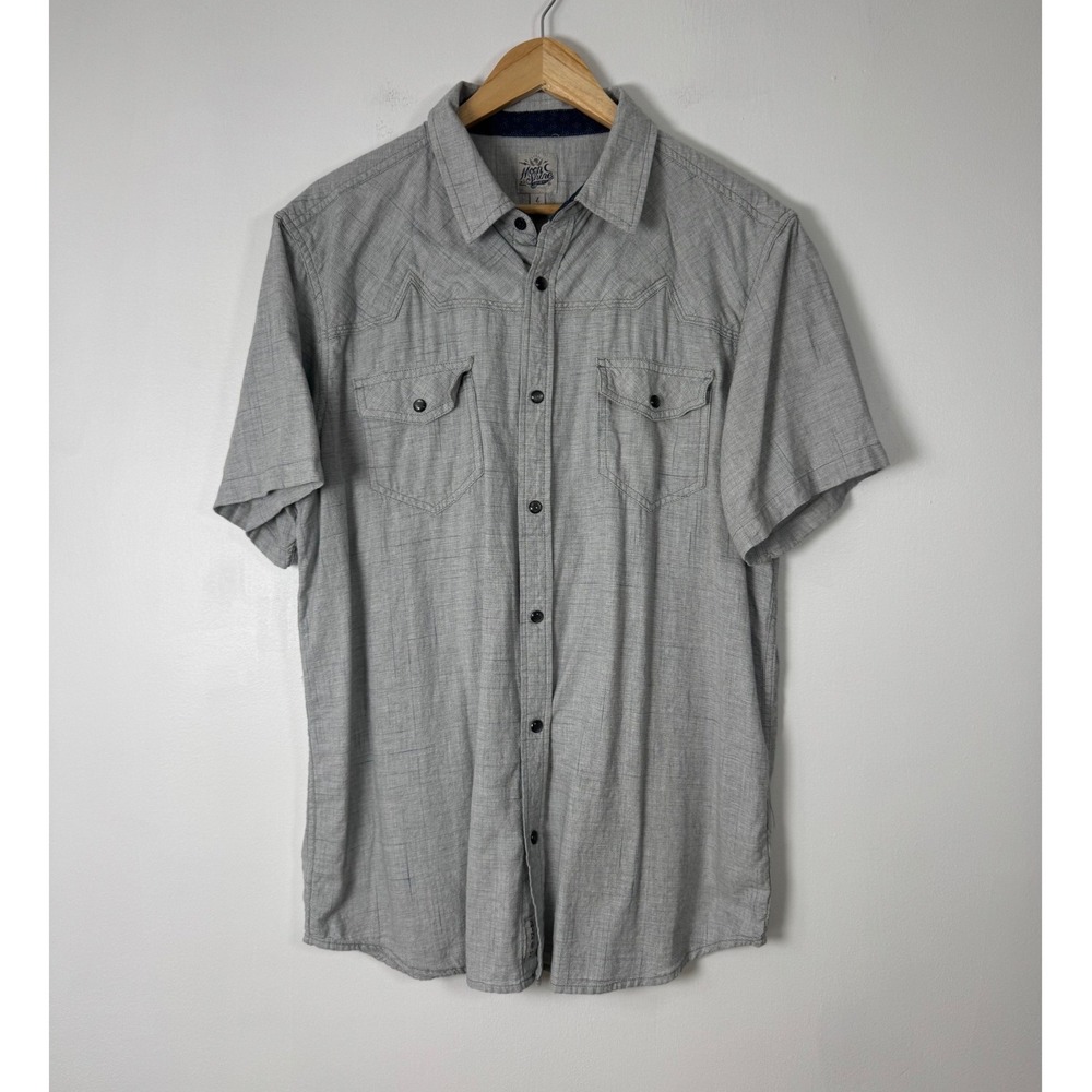 Western Moonshine Spirit Brad Paisley Mens L Short Sleeve Shirt Grey Textured‎